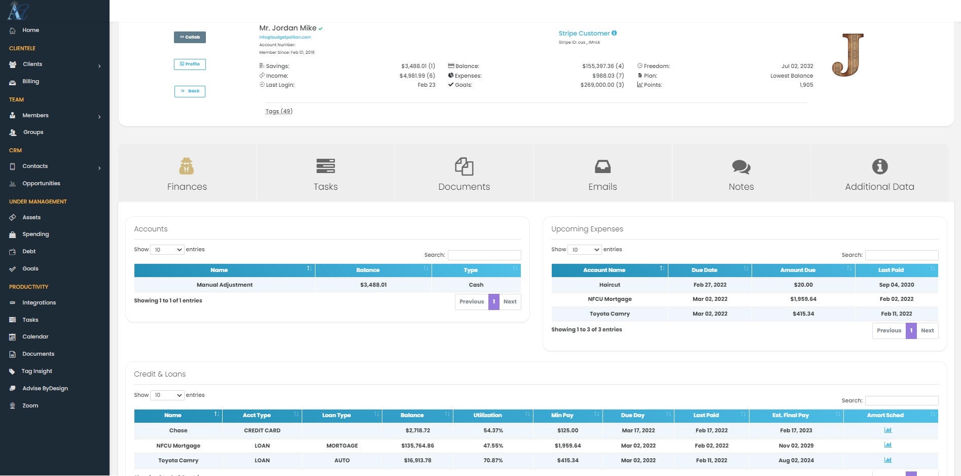 advially crm client financial slide