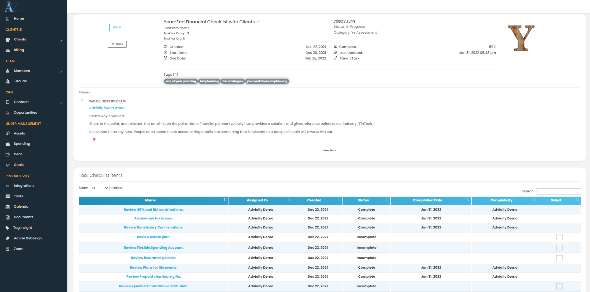 advially crm advisor tasks slide